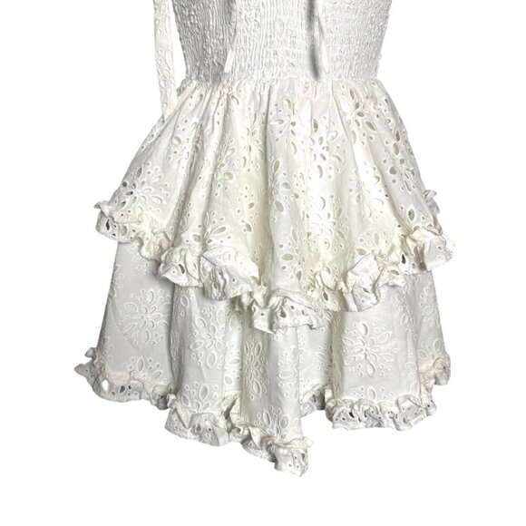 YUMI KIM Rita mini dress white eyelet size small tiered shoulder ties smocked - Picture 4 of 13